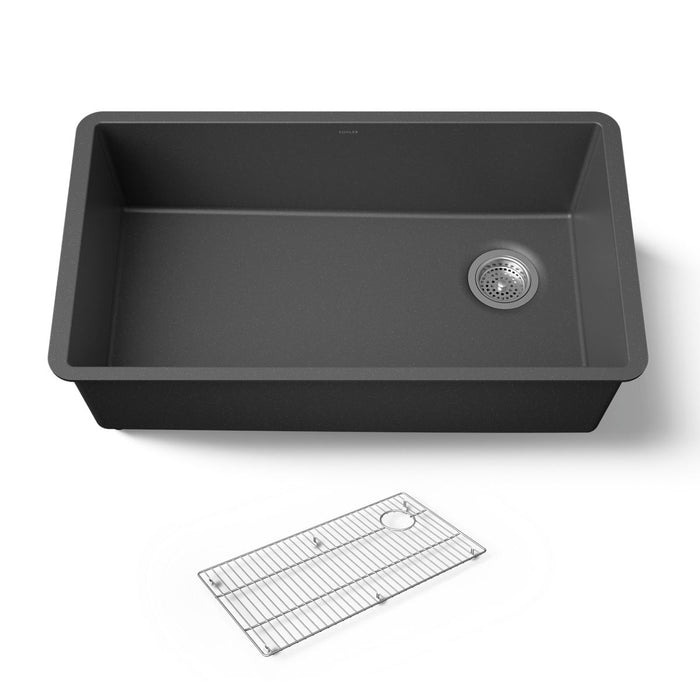 KOHLER K-36747 Billings 32-1/2" Undermount Single-bowl Kitchen Sink, Matte Graphite - 3/4 view of product