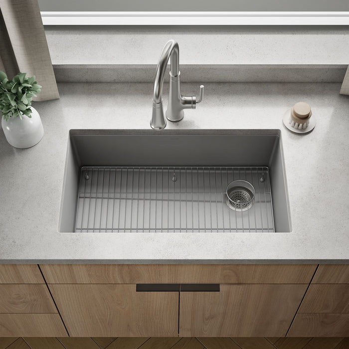 KOHLER K-36747 Billings 32-1/2" Undermount Single-bowl Kitchen Sink, Matte Grey - Shows close up detail of product in room