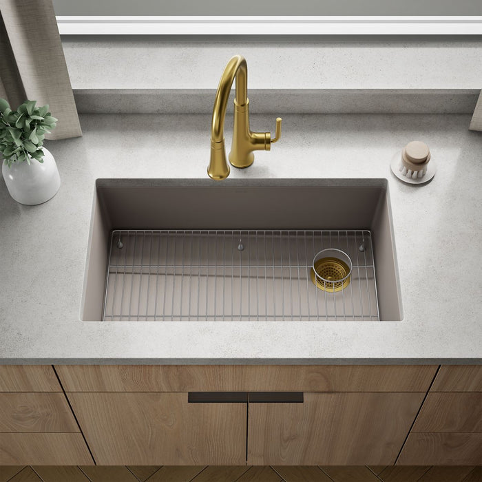 KOHLER K-36747 Billings 32-1/2" Undermount Single-bowl Kitchen Sink, Matte Taupe - Shows close up detail of product in room