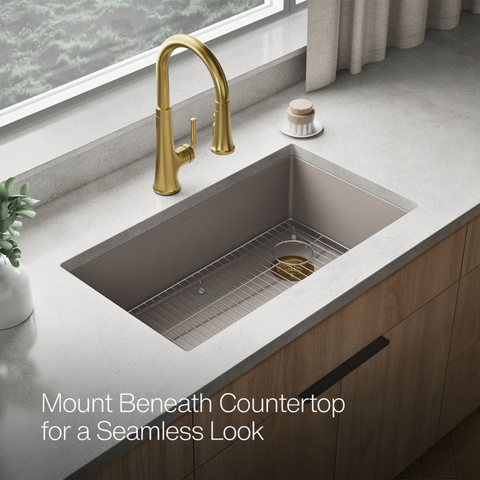 KOHLER K-36747 Billings 32-1/2" Undermount Single-bowl Kitchen Sink, Matte Taupe - image focused on single product story