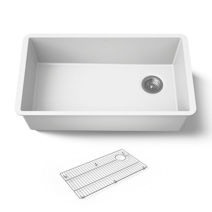 KOHLER K-36747 Billings 32-1/2" Undermount Single-bowl Kitchen Sink, Matte White - 3/4 view of product