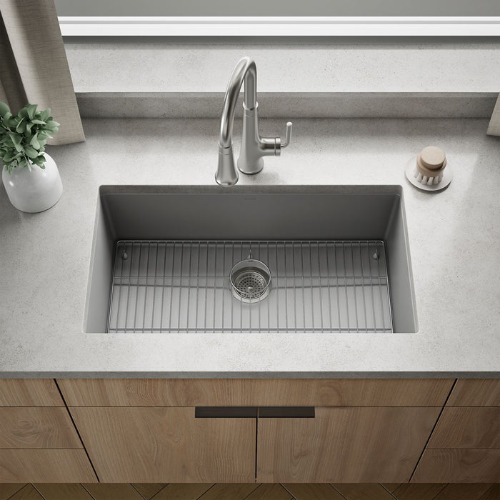 KOHLER K-36748 Billings 32-1/2" Undermount Single-bowl Kitchen Sink, Matte Grey - Shows close up detail of product in room
