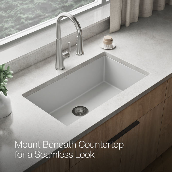KOHLER K-36748 Billings 32-1/2" Undermount Single-bowl Kitchen Sink, Matte White - Detail image of a product feature