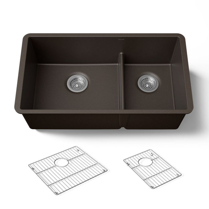 KOHLER K-36749 Billings 32-1/2" Undermount Double-bowl Kitchen Sink, Matte Brown - 3/4 view of product