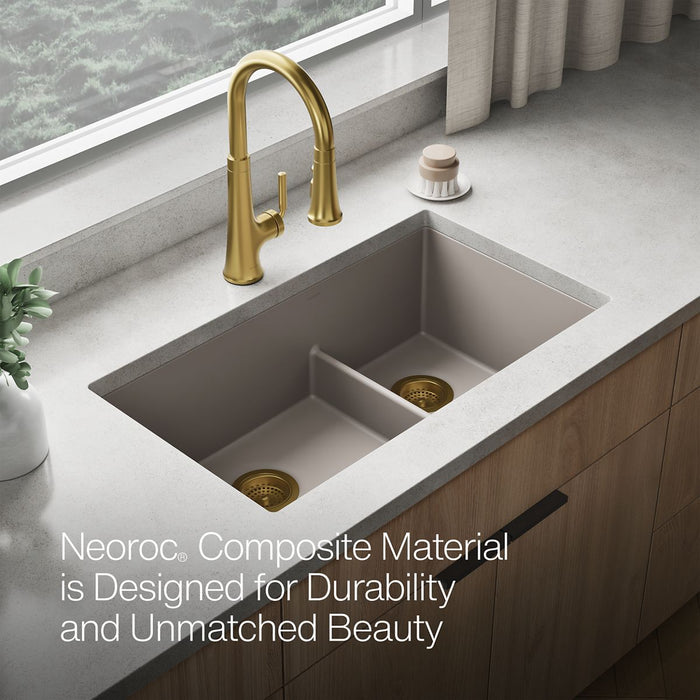 KOHLER K-36749 Billings 32-1/2" Undermount Double-bowl Kitchen Sink, Matte Taupe - Detail image of a product feature
