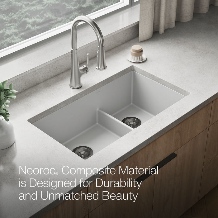 KOHLER K-36749 Billings 32-1/2" Undermount Double-bowl Kitchen Sink, Matte White - Detail image of a product feature