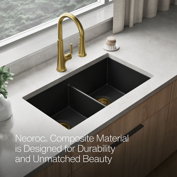 KOHLER K-36750 Billings 32-1/2" Undermount Double-bowl Kitchen Sink, Matte Black - Detail image of a product feature