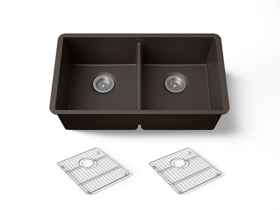 KOHLER K-36750 Billings 32-1/2" Undermount Double-bowl Kitchen Sink, Matte Brown - 3/4 view of product
