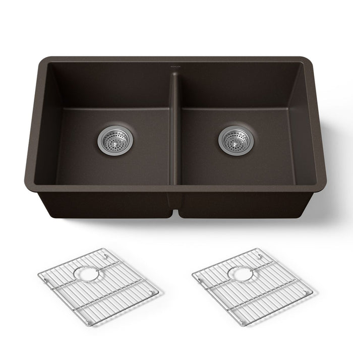 KOHLER K-36750 Billings 32-1/2" Undermount Double-bowl Kitchen Sink, Matte Brown - 3/4 view of product