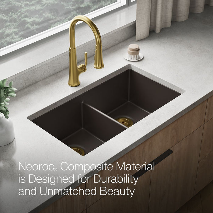 KOHLER K-36750 Billings 32-1/2" Undermount Double-bowl Kitchen Sink, Matte Brown - Detail image of a product feature
