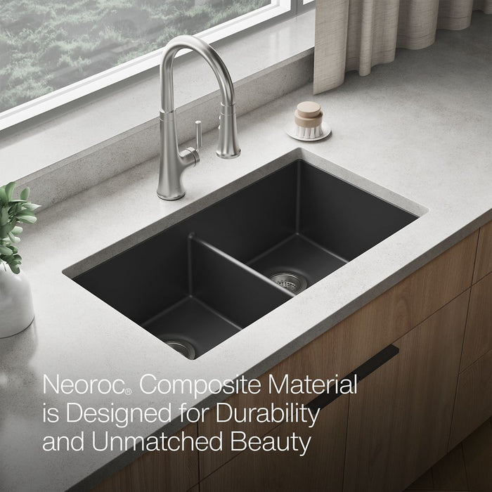 KOHLER K-36750 Billings 32-1/2" Undermount Double-bowl Kitchen Sink, Matte Graphite - Detail image of a product feature