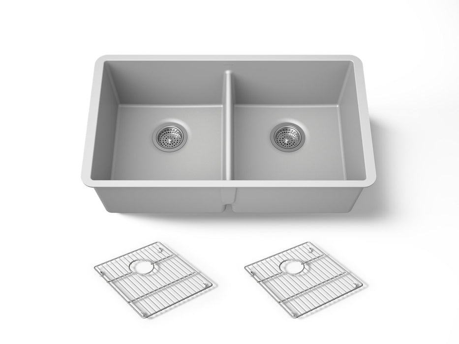 KOHLER K-36750 Billings 32-1/2" Undermount Double-bowl Kitchen Sink, Matte Grey - 3/4 view of product