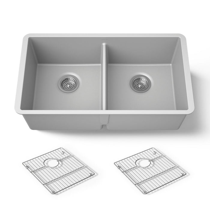 KOHLER K-36750 Billings 32-1/2" Undermount Double-bowl Kitchen Sink, Matte Grey - 3/4 view of product