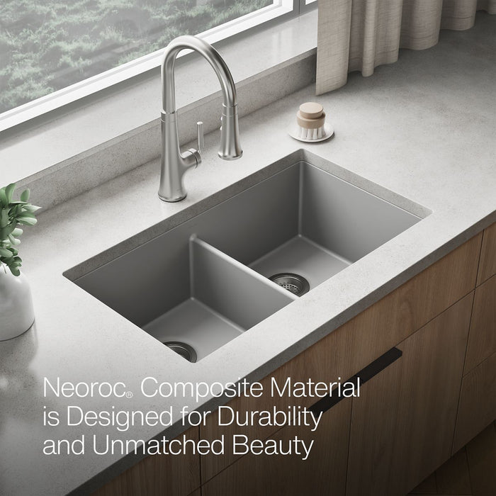 KOHLER K-36750 Billings 32-1/2" Undermount Double-bowl Kitchen Sink, Matte Grey - Detail image of a product feature