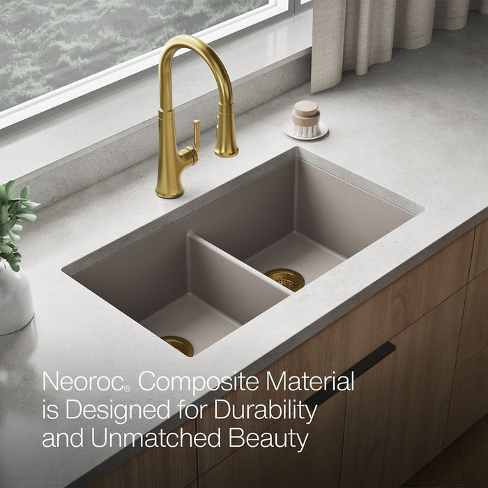 KOHLER K-36750 Billings 32-1/2" Undermount Double-bowl Kitchen Sink, Matte Taupe - Detail image of a product feature