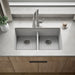 KOHLER K-36750 Billings 32-1/2" Undermount Double-bowl Kitchen Sink, Matte White - Shows close up detail of product in room