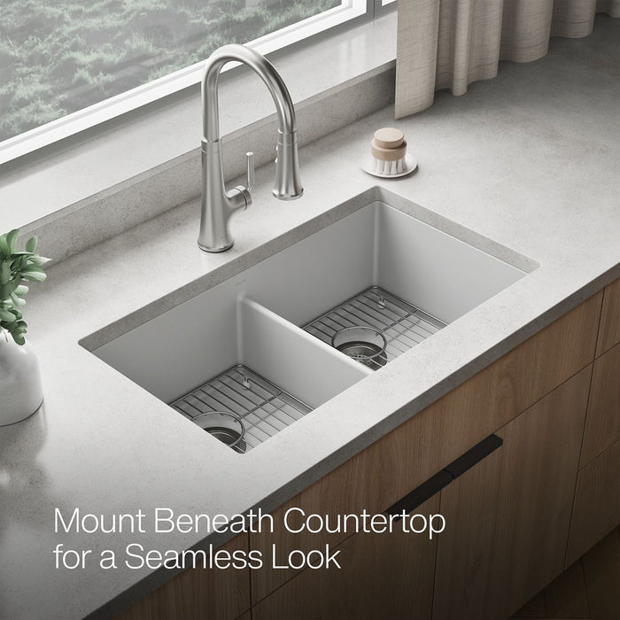 KOHLER K-36750 Billings 32-1/2" Undermount Double-bowl Kitchen Sink, Matte White - image focused on single product story
