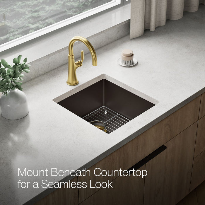 KOHLER K-36751 Billings 17-1/2" Undermount Bar Sink, Matte Brown - image focused on single product story