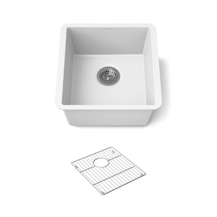 KOHLER K-36751 Billings 17-1/2" Undermount Bar Sink, Matte White - 3/4 view of product