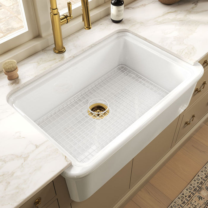 KOHLER K-37647 Sink Rack for Audrine Farmhouse Kitchen Sink, Cloude White - Shows close up detail of product in room