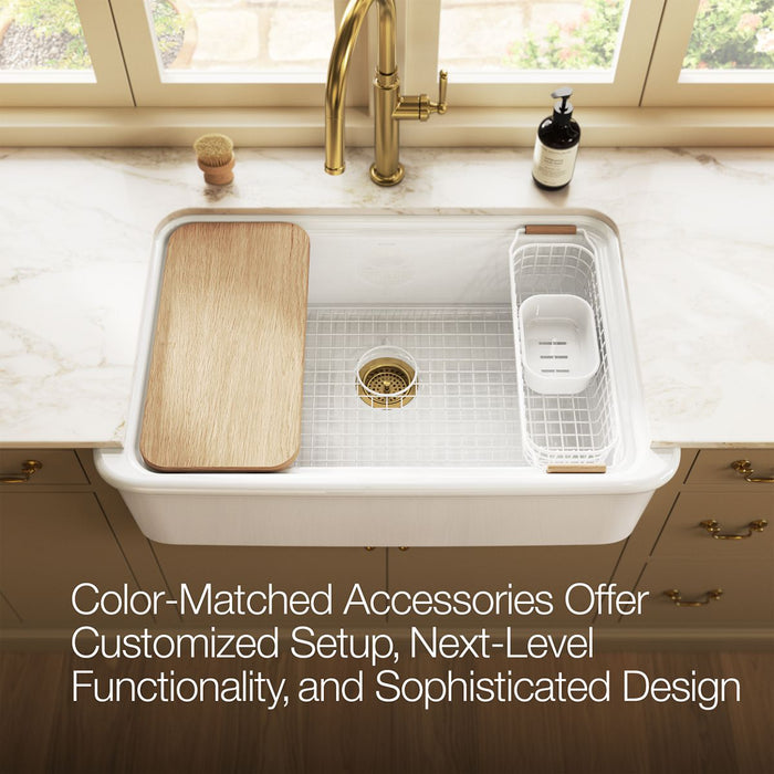 KOHLER K-37647 Sink Rack for Audrine Farmhouse Kitchen Sink, Cloude White - close-up view of product detail