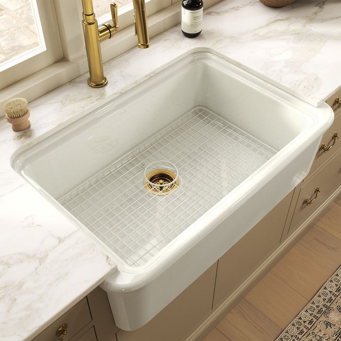 KOHLER K-37647 Sink Rack for Audrine Farmhouse Kitchen Sink, Dune - Shows close up detail of product in room