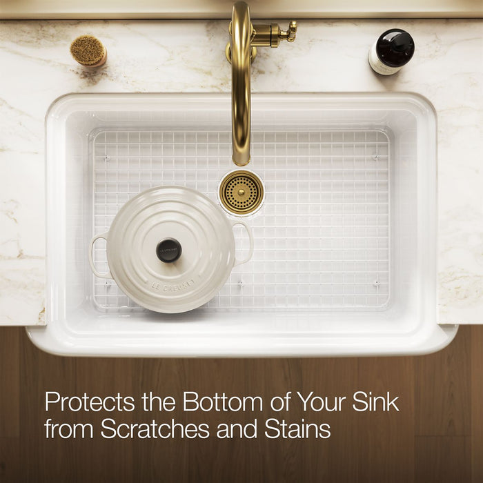 KOHLER K-37648 Sink Rack for Audrine Farmhouse Kitchen Sink, Cloude White - Products in use in overhead room view