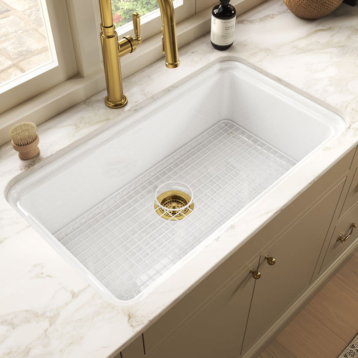 KOHLER K-37649 Sink Rack for Audrine Kitchen Sink, Cloude White - Shows close up detail of product in room