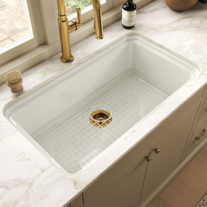 KOHLER K-37649 Sink Rack for Audrine Kitchen Sink, Dune - Shows close up detail of product in room