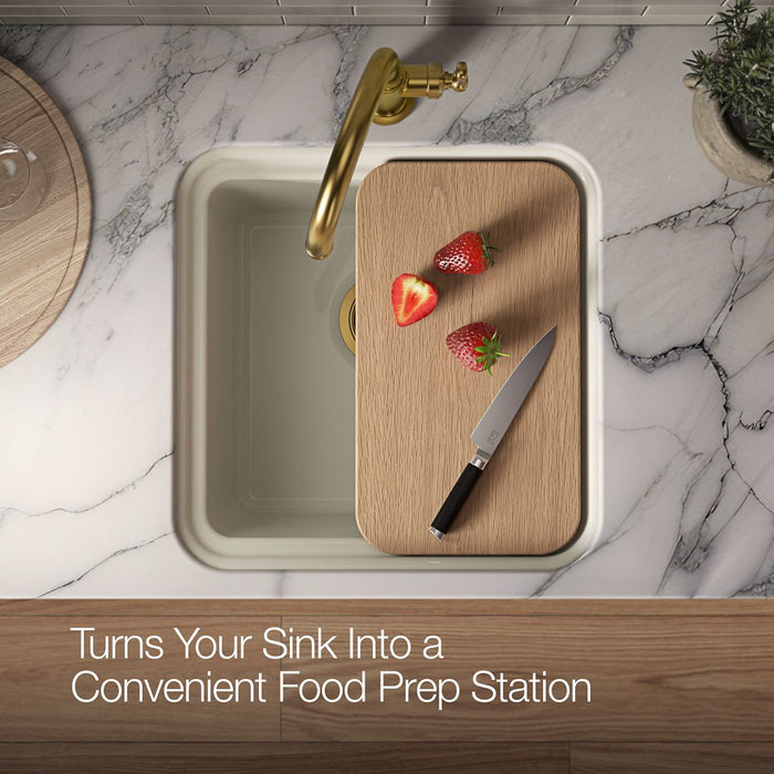 KOHLER K-37818 White Oak Cutting Board for Audrine Kitchen Sink - Products in use in overhead room view