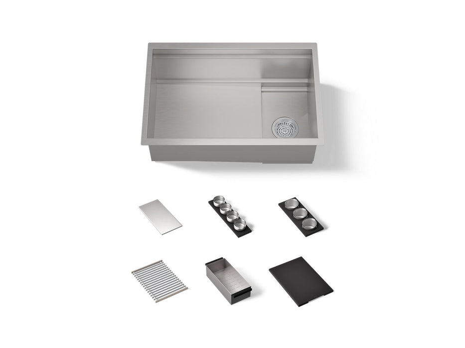 KOHLER K-37911-PAP Synthos 27-3/4" Undermount Single-bowl Workstation Kitchen Sink, Wood Composite Matte Black - 3/4 view of 