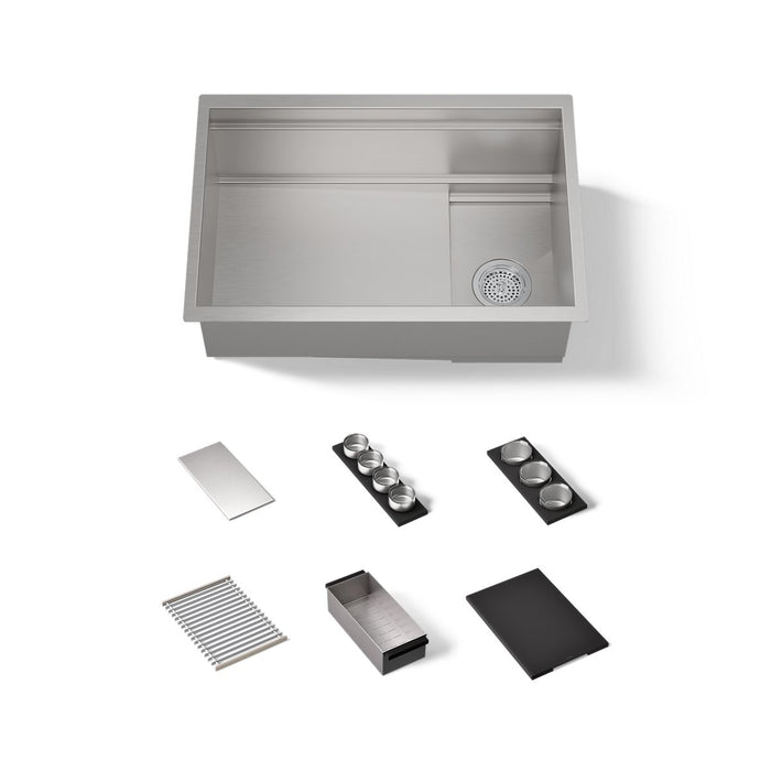 KOHLER K-37911-PAP Synthos 27-3/4" Undermount Single-bowl Workstation Kitchen Sink, Wood Composite Matte Black - 3/4 view of 