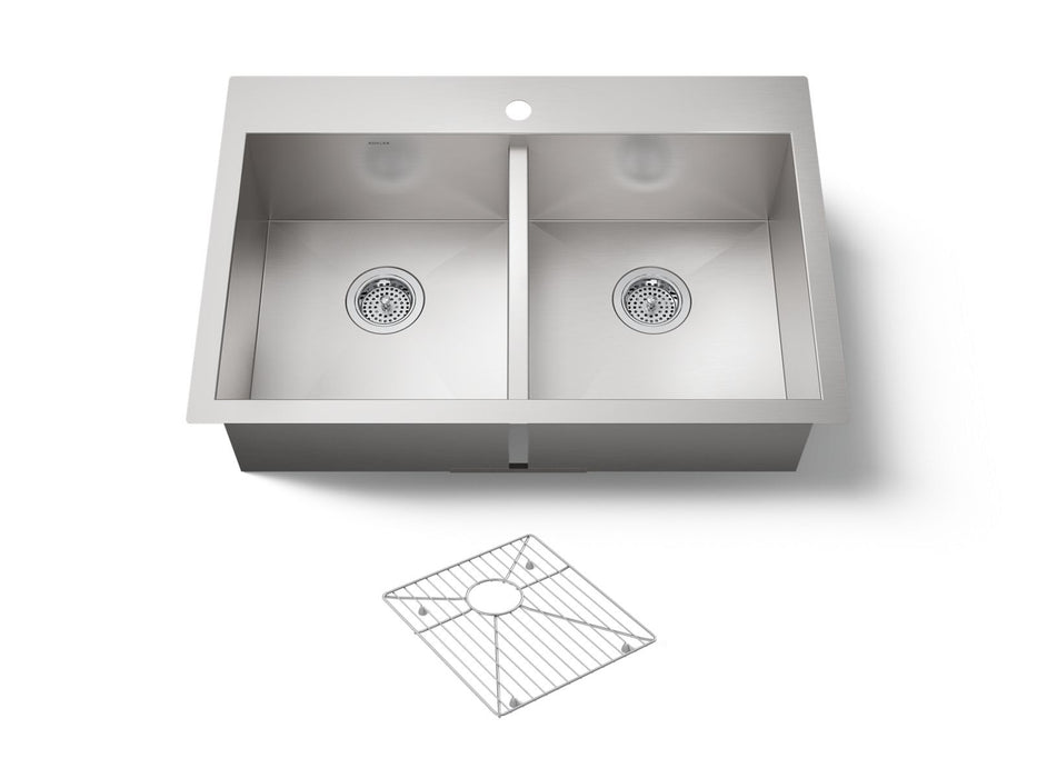 KOHLER K-3820-1 Vault 33" top-/undermount double-bowl kitchen sink, stainless steel