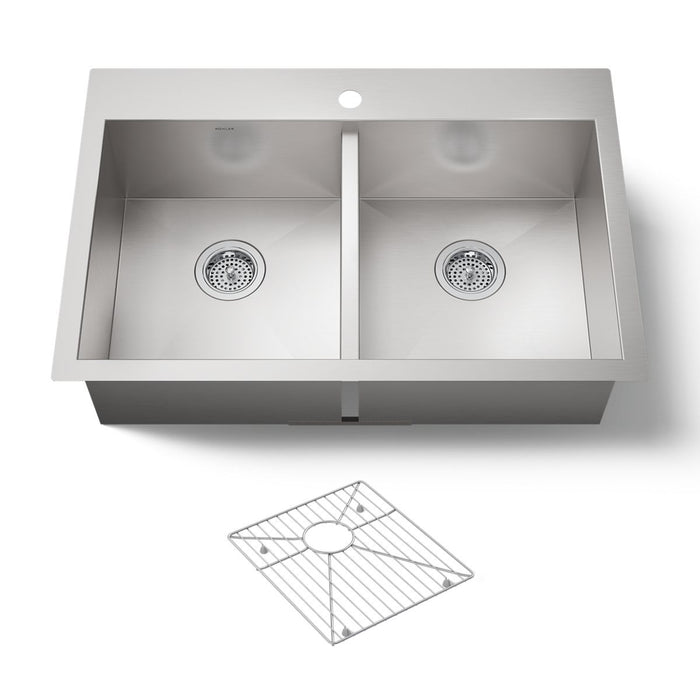 KOHLER K-3820-1 Vault 33" top-/undermount double-bowl kitchen sink, stainless steel - view 4