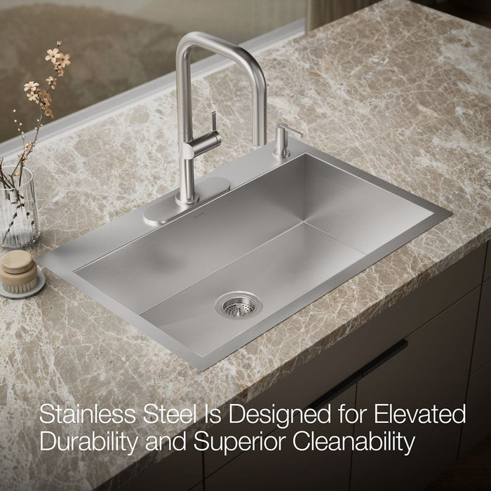KOHLER K-3821-4 Vault 33" top-/undermount single-bowl kitchen sink, stainless steel - view 3