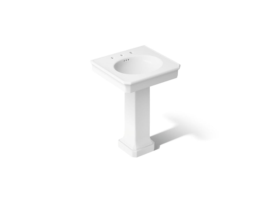 KOHLER K-38227-8 Claude 24" Rectangular Pedestal Bathroom Sink, White - 3/4 view of product