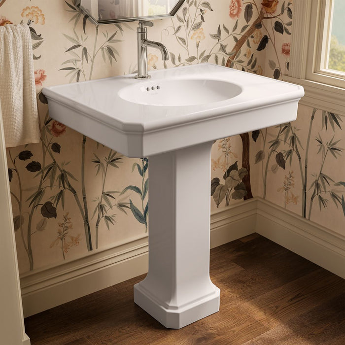 KOHLER K-38228-1 Claude 30" Rectangular Pedestal Bathroom Sink, White - image focused on single product story