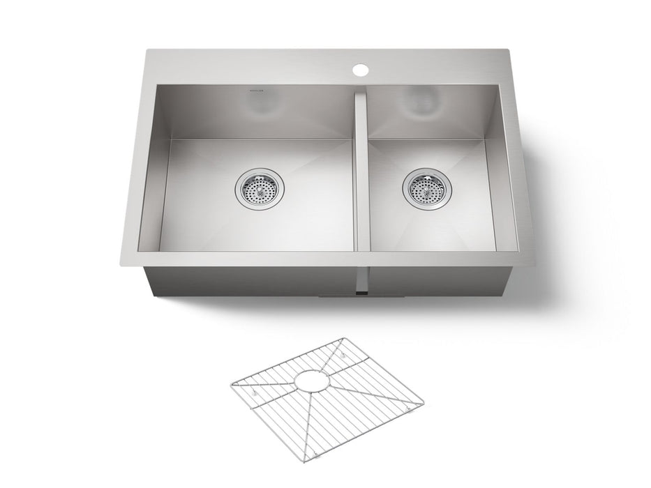 KOHLER K-3823-1 Vault 33" top-/undermount double-bowl kitchen sink, stainless steel