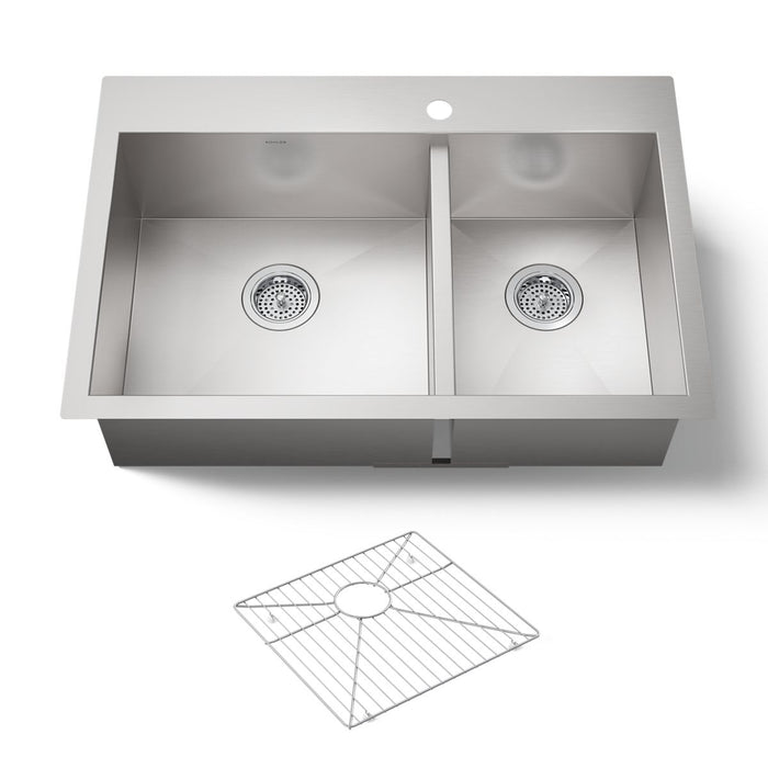 KOHLER K-3823-1 Vault 33" top-/undermount double-bowl kitchen sink, stainless steel - view 3