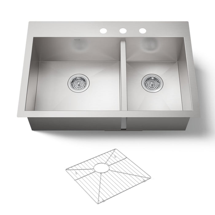 KOHLER K-3823-3 Vault 33" top-/undermount double-bowl kitchen sink, stainless steel - view 4
