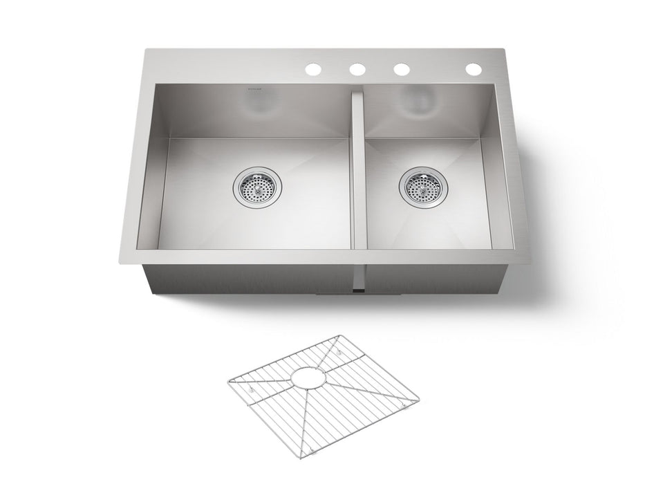 KOHLER K-3823-4 Vault 33" top-/undermount double-bowl kitchen sink, stainless steel