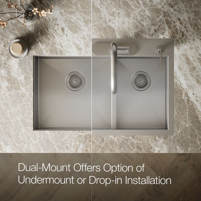 KOHLER K-3823-4 Vault 33" top-/undermount double-bowl kitchen sink, stainless steel - view 5