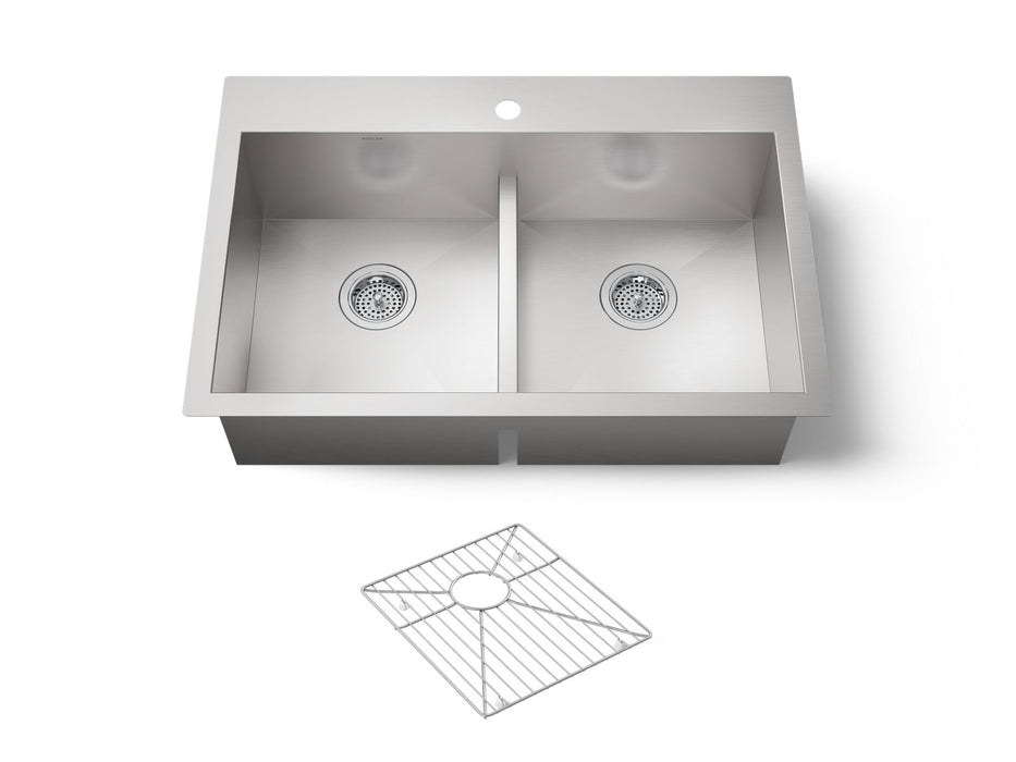 KOHLER K-3838-1 Vault Smart Divide 33" top-/undermount double-bowl kitchen sink, stainless steel