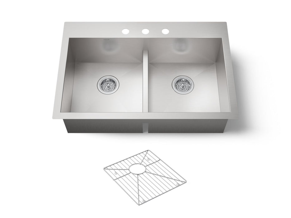 KOHLER K-3838-3 Vault Smart Divide 33" top-/undermount double-bowl kitchen sink, stainless steel