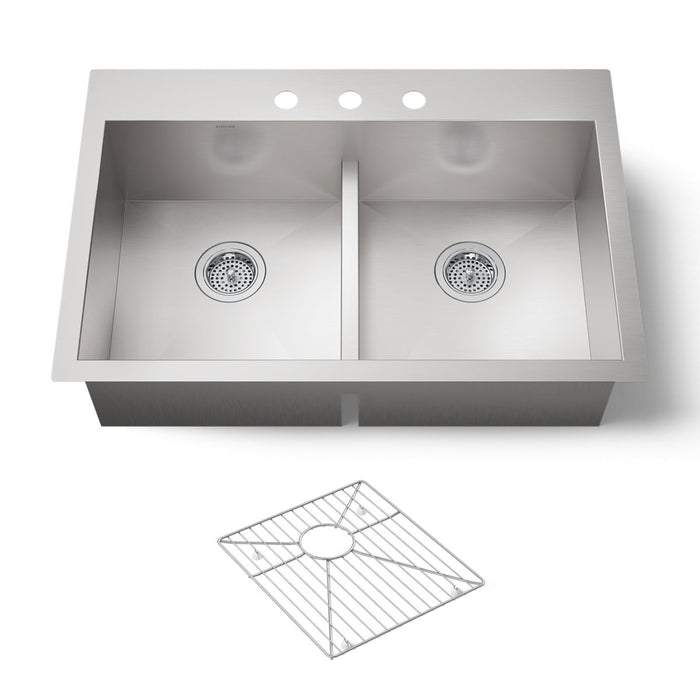 KOHLER K-3838-3 Vault Smart Divide 33" top-/undermount double-bowl kitchen sink, stainless steel - view 4