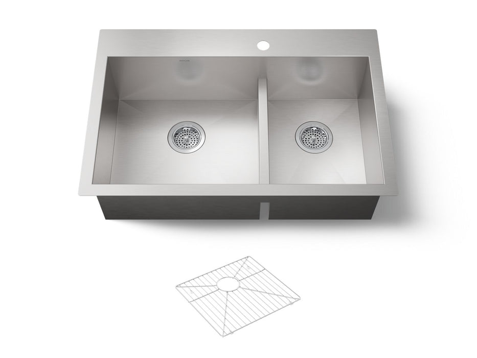 KOHLER K-3839-1 Vault Smart Divide 33" top-/undermount double-bowl kitchen sink, stainless steel