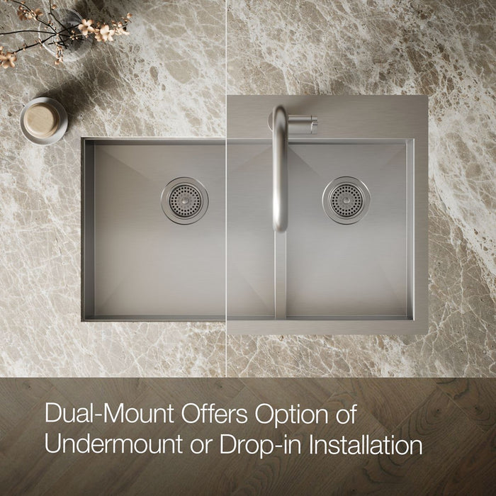 KOHLER K-3839-1 Vault Smart Divide 33" top-/undermount double-bowl kitchen sink, stainless steel - view 2