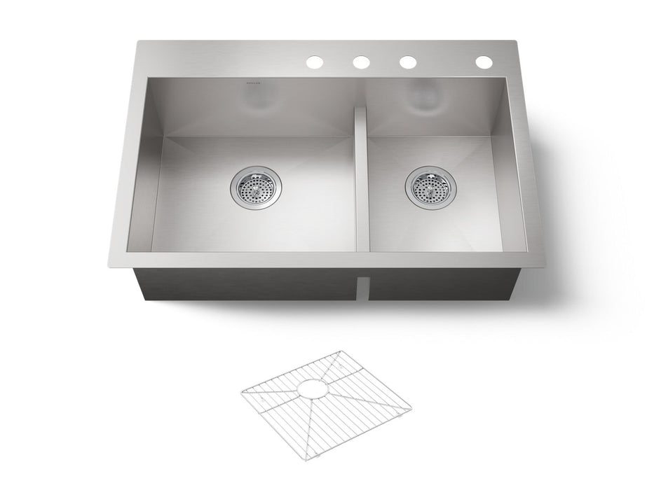 KOHLER K-3839-4 Vault Smart Divide 33" top-/undermount double-bowl kitchen sink, stainless steel