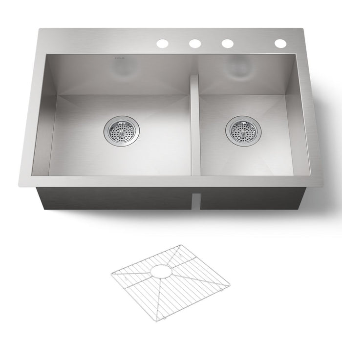 KOHLER K-3839-4 Vault Smart Divide 33" top-/undermount double-bowl kitchen sink, stainless steel - view 4