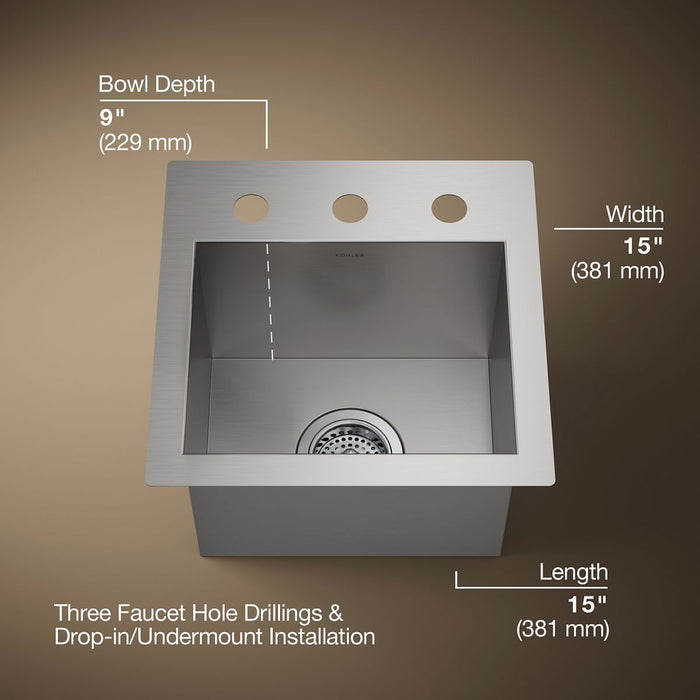 KOHLER K-3840-3 Vault 15" top-/undermount bar sink, stainless steel - view 5